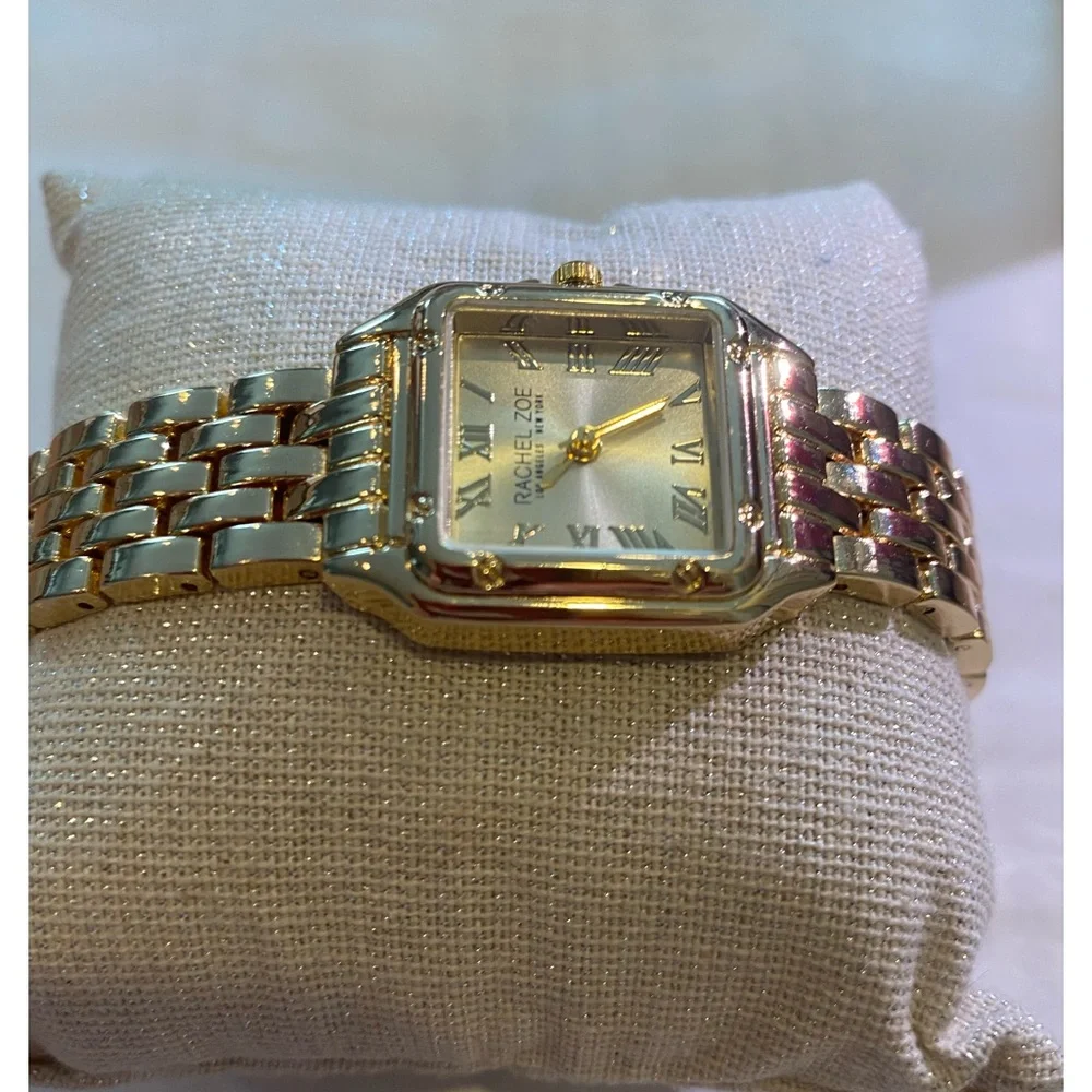 Rachel Zoe Women's Gold-Tone Square Link Bracelet Watch